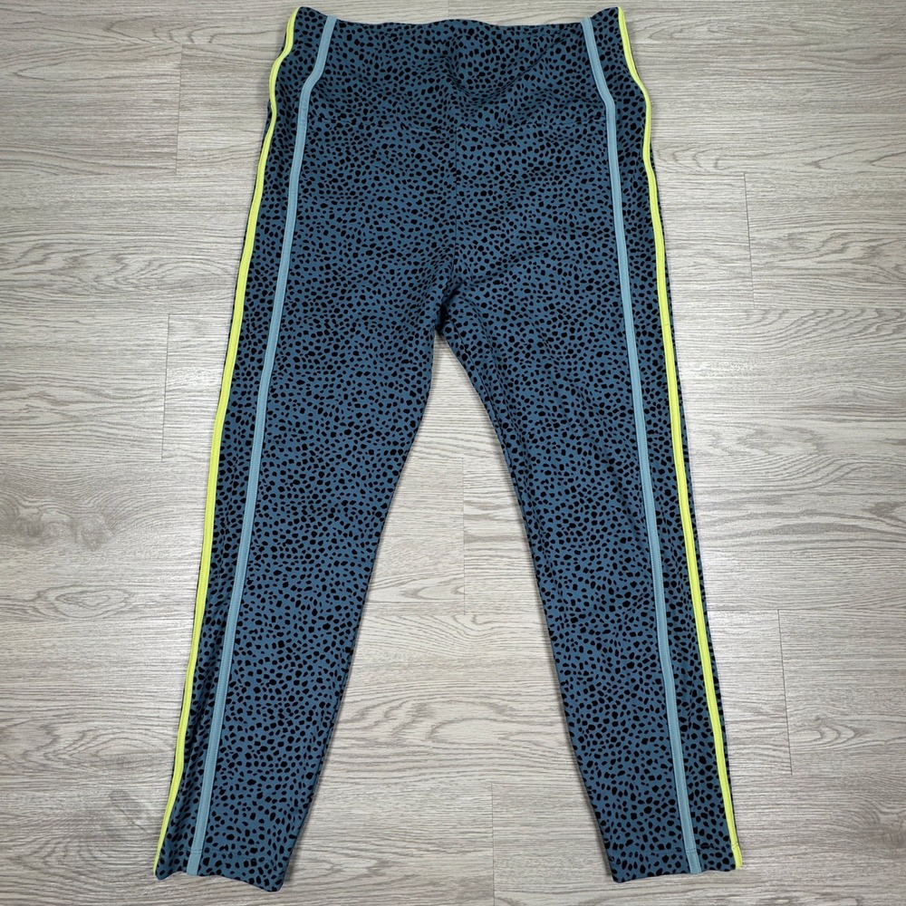 Lou & Grey Women Leggings Blue Black Cheetah Print Neon‎ Stripe Large High Waist